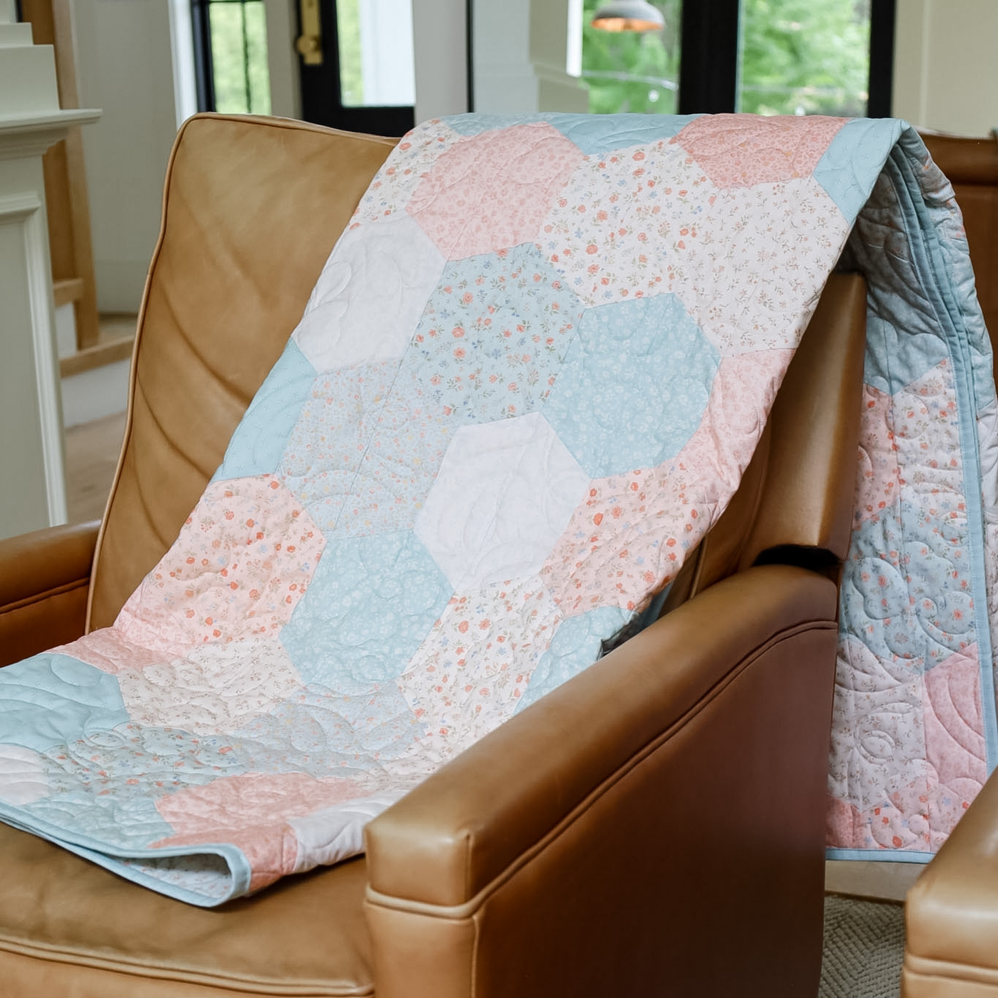 French Countryside Pre-Cut Quilt Kit Featuring our new Cottage Florals fabric- Hexigons Made Easy
