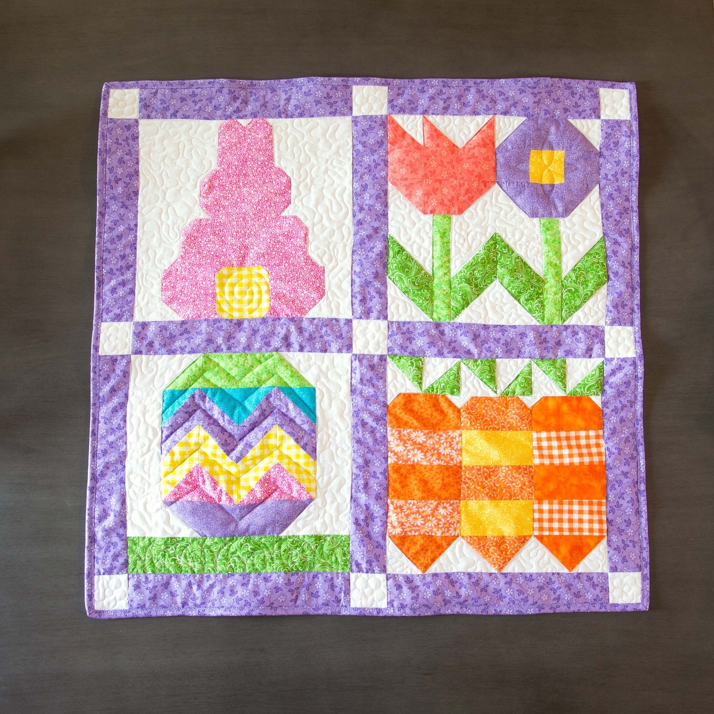Signs of Spring Easter Bunny Easter Egg Wall Hanging Table Square Kit Fabric Pattern Binding Backing ALL PRE CUT 30" X 30"