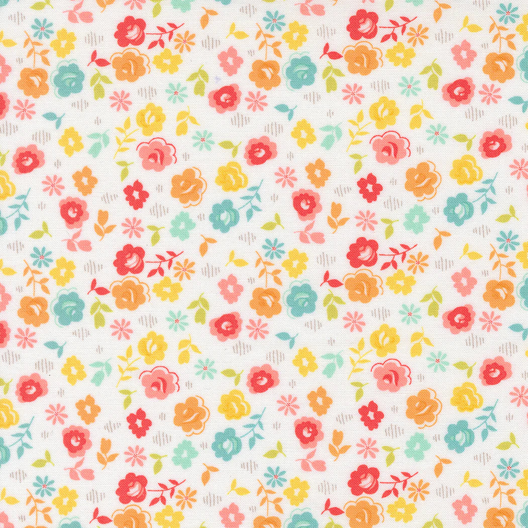 Quilt Fabric BY THE YARD Moda 37706 11 Colorful Floral on White background Basic 100% cotton quilting fabric