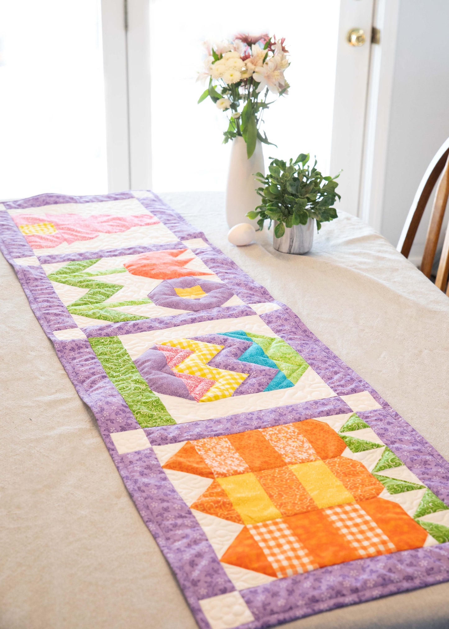 Signs of Spring Easter Bunny Easter Egg Table Runner Quilt Kit Fabric Pattern Binding Backing ALL PRE CUT 16" X 60"