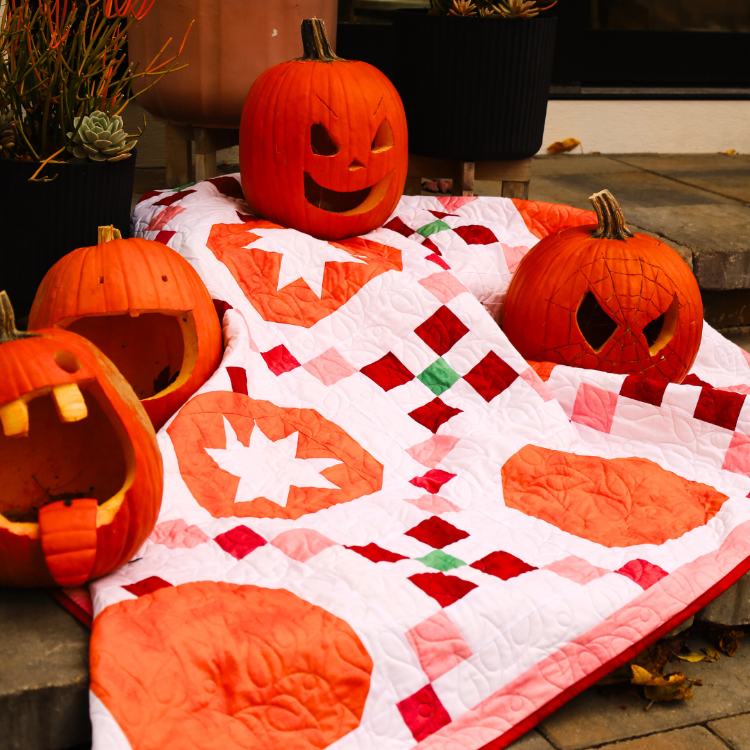 Pumpkins Stars and Chains Pre-Cut Ready-To-Sew Quilt Kit Riley Blake Shabby Fabric