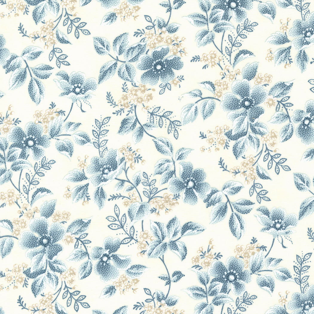 END OF BOLT 724 Moda 44321 Blue Cream Floral Fabric background 100% cotton quilting fabric