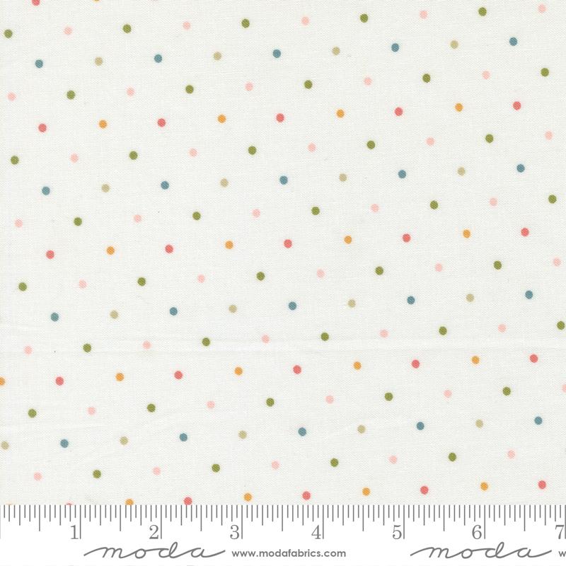 END OF BOLT 751 Magic Dot 5230 Forest Moda Rainbow Dots on White Fabric background 100% cotton quilting fabric