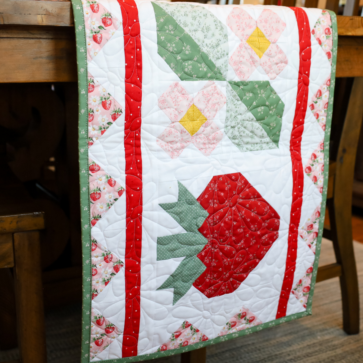 Berry Bouquet Strawberry Pre cut Table runner kit 54" X 17.5"