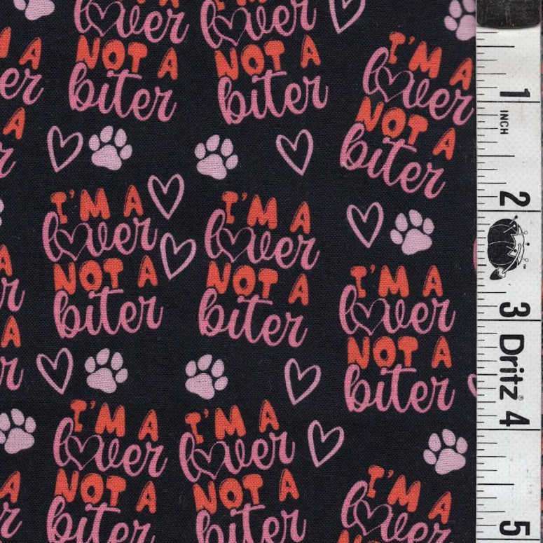 END OF BOLT 855 My Fabric Addiction Pink Red Dog Fabric on Black background 100% cotton quilting fabric