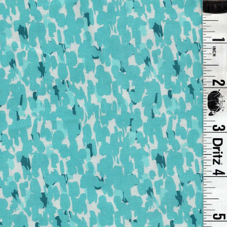 END OF BOLT 715 Teal White Fabric background 100% cotton quilting fabric