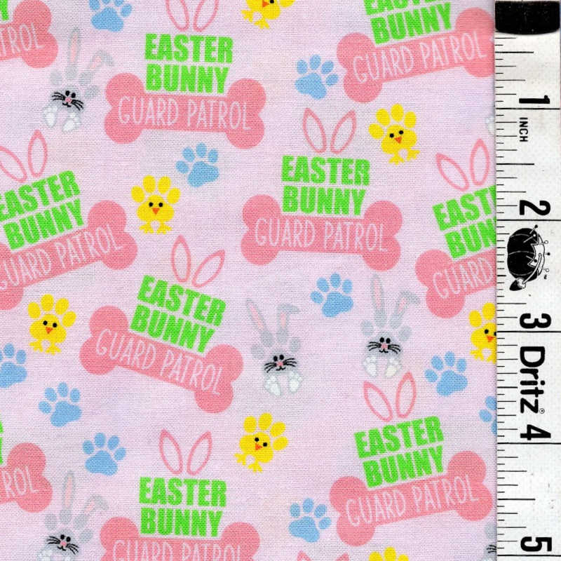 END OF BOLT 1170 My Fabric Addiction Easter Bunny Pastel on Pink background 100% cotton quilting fabric