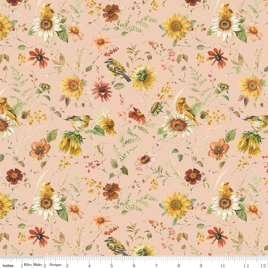 Quilt Fabric BY THE YARD Riley Blake Sunflower Whisper Blush background Basic 100% cotton quilting fabric