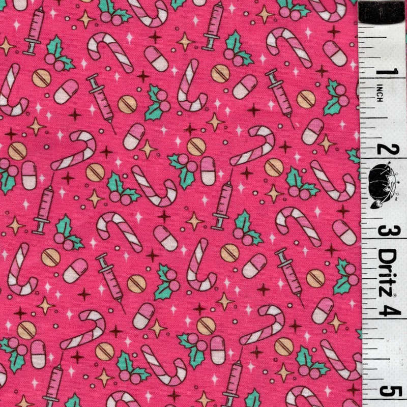 END OF BOLT 697 Pink Christmas Candy Medical Fabric background 100% cotton quilting fabric