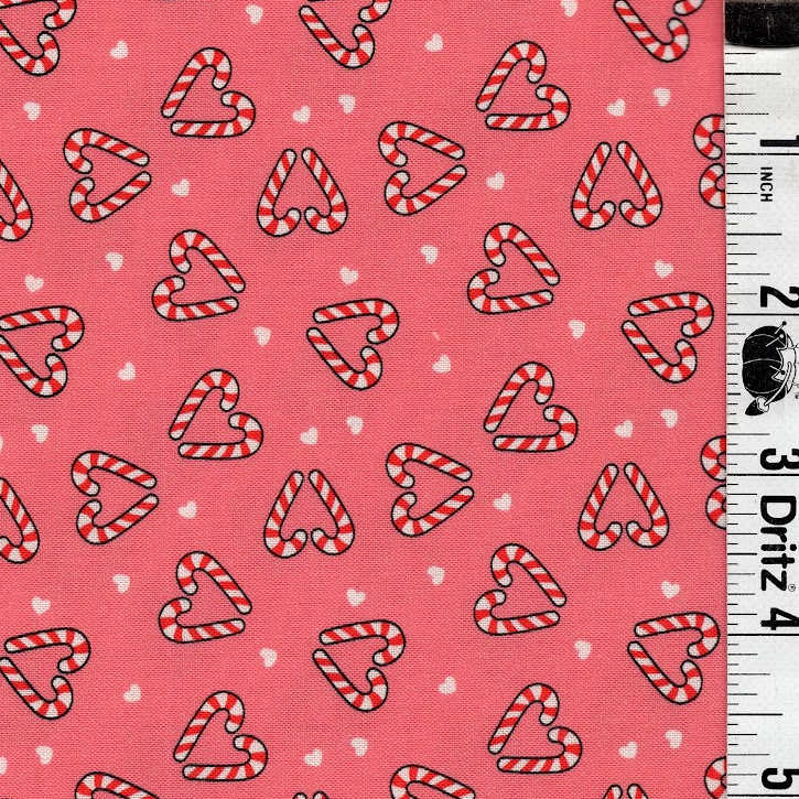 END OF BOLT 1127 My Fabric Addiction Christmas Candy Hearts on Pink background 100% cotton quilting fabric