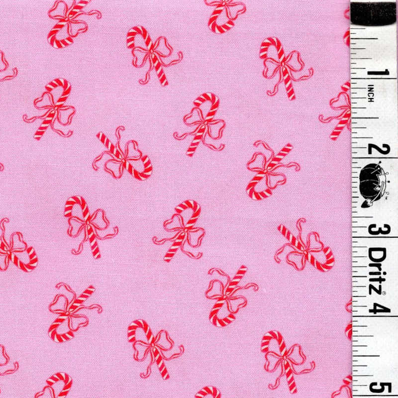 END OF BOLT 671 My Fabric Addiction Pink Red Christmas Candy Canes Fabric background 100% cotton quilting fabric