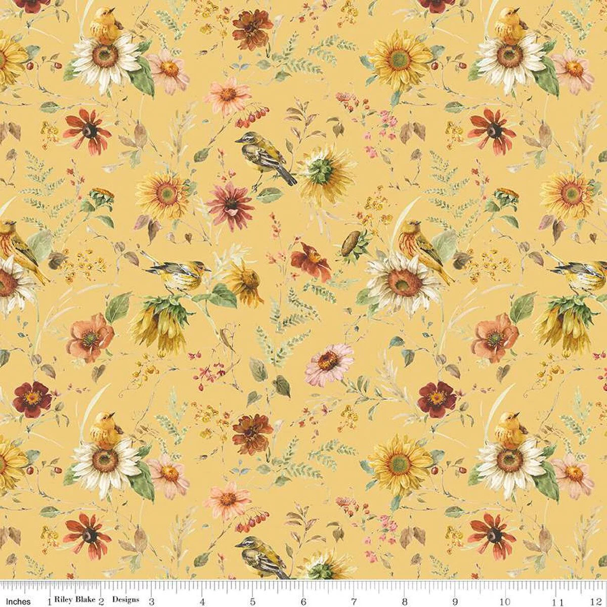END OF BOLT 229 Riley Blake Sunflowers on Yellow background 100% cotton quilting fabric