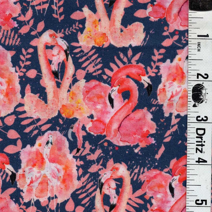 END OF BOLT 682 My Fabric Addiction Coral Pink Tropical Flamingo Fabric background 100% cotton quilting fabric