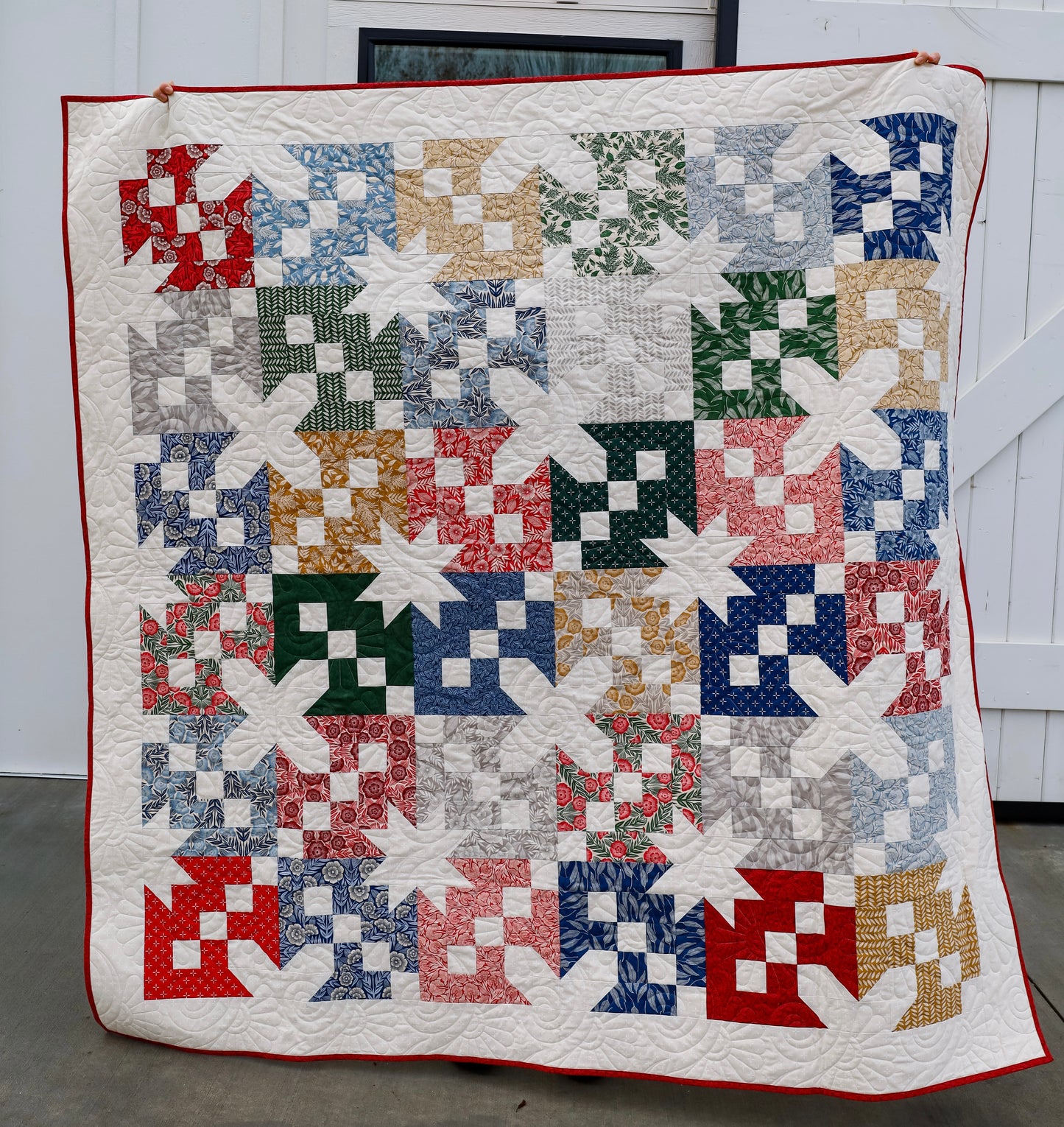 Foxtrot Quilt Sample Featuring Moda Flower Press Fabric, 68.5" x 68.5"