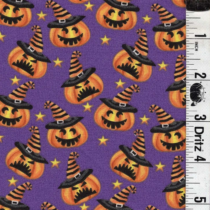 END OF BOLT 1086 My Fabric Addiction Halloween Orange Pumpkins on Purple background 100% cotton quilting fabric