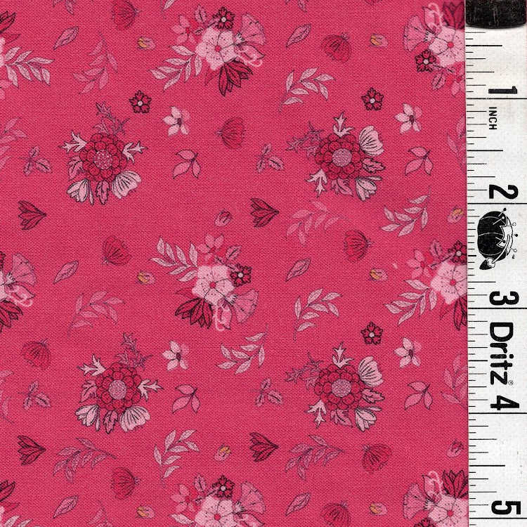 END OF BOLT 1044 My Fabric Addiction Wild Meadow Pink Flowers on Pink background 100% cotton quilting fabric
