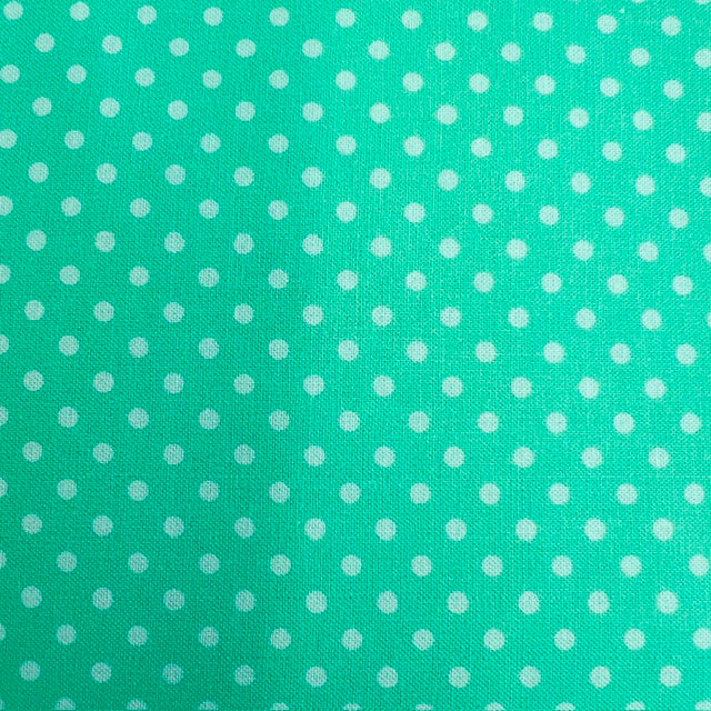 END OF BOLT 718 Mint Green Polka Dots Fabric background 100% cotton quilting fabric