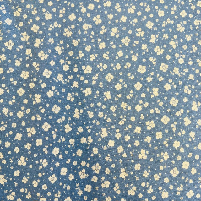 END OF BOLT 782 White Flowers on Blue background 100% cotton quilting fabric