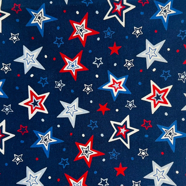 END OF BOLT 832 Patriotic Red White Blue Stars 100% cotton quilting fabric