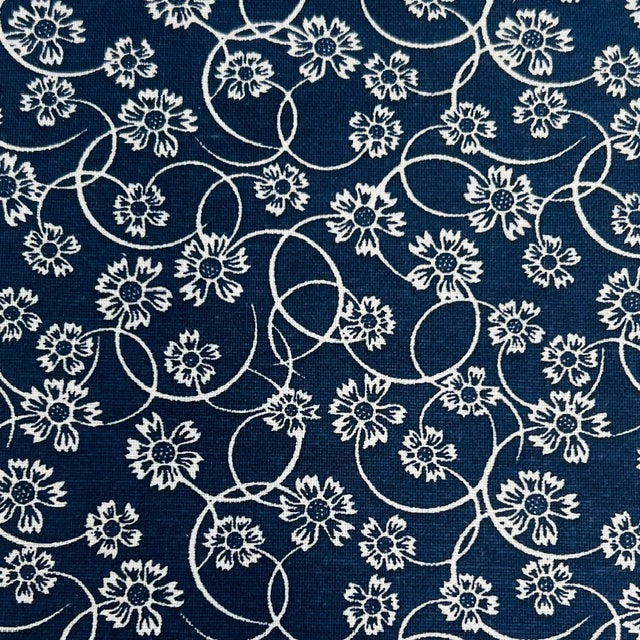 END OF BOLT 863 My Fabric Addiction White Floral on Navy Blue background 100% cotton quilting fabric