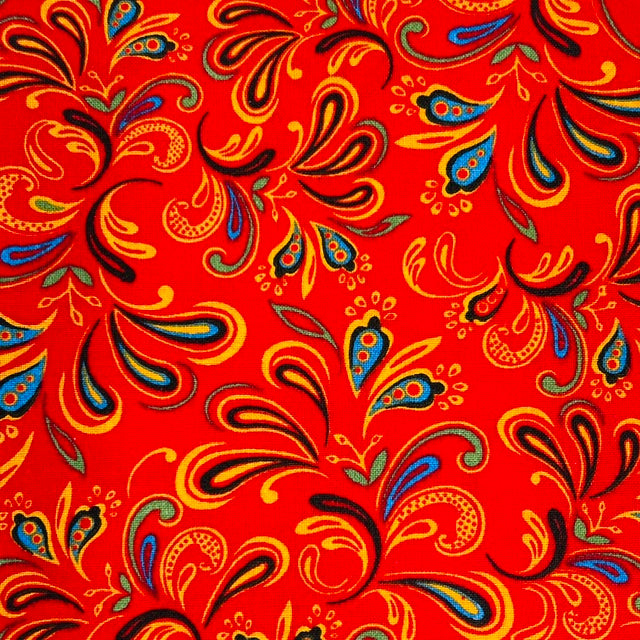 END OF BOLT 876 Red with Floral Paisley Design Background 100% cotton quilting fabric