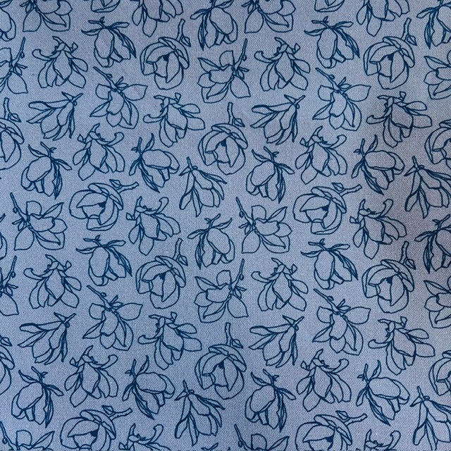 END OF BOLT 902 Blue Flowers on Blue Background 100% cotton quilting fabric