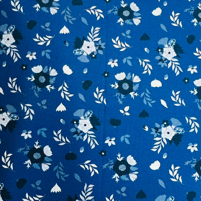 END OF BOLT 914 Shades of Blue Flowers on Blue Background 100% cotton quilting fabric