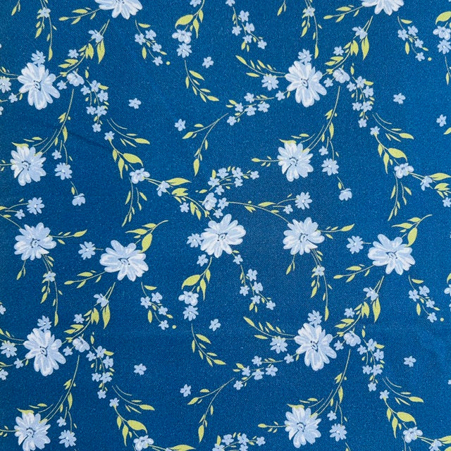 END OF BOLT 943 My Fabric Addiction Light Blue Green Flowers on Blue Background 100% cotton quilting fabric