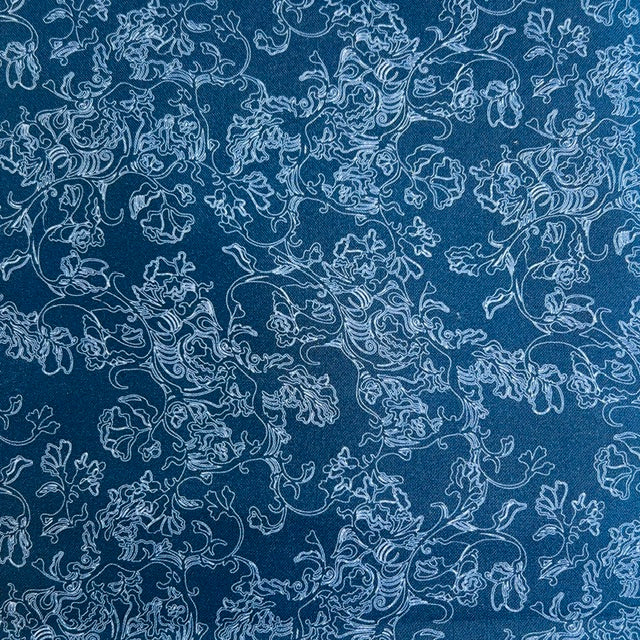 END OF BOLT 946 My Fabric Addiction White Floral Pattern on Navy Blue Background 100% cotton quilting fabric