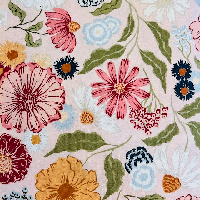 END OF BOLT 950 My Fabric Addiction Wildflowers on Pink Background 100% cotton quilting fabric