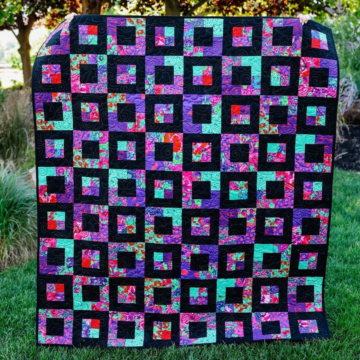 Four Patch Escape Precut Quilt Kit Featuring Botanic Blast Fabric