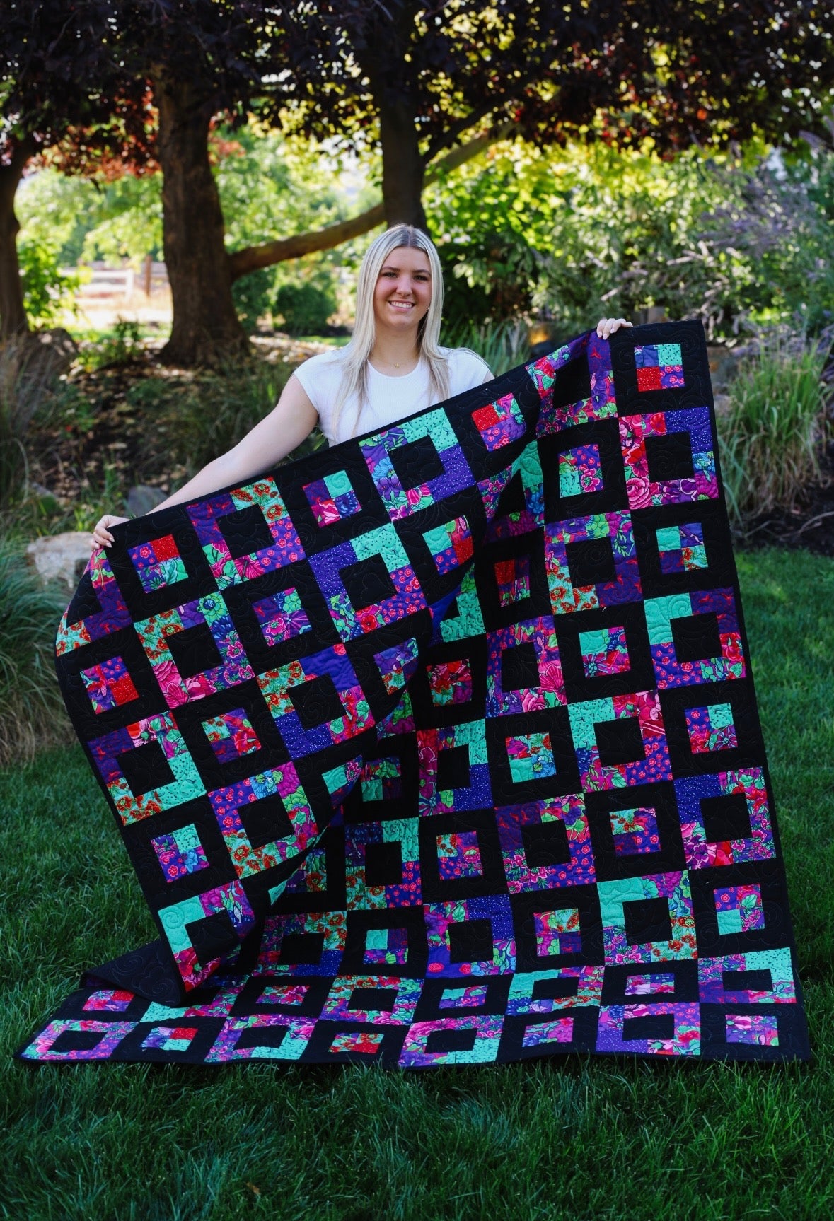 Four Patch Escape Precut Quilt Kit Featuring Botanic Blast Fabric