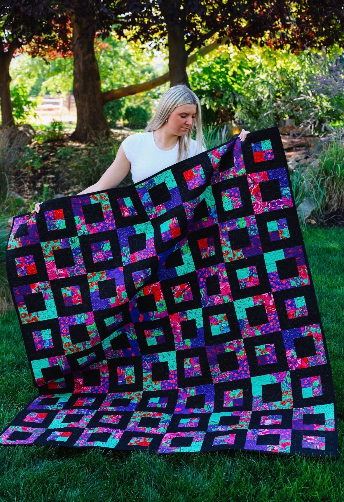 Four Patch Escape Precut Quilt Kit Featuring Botanic Blast Fabric