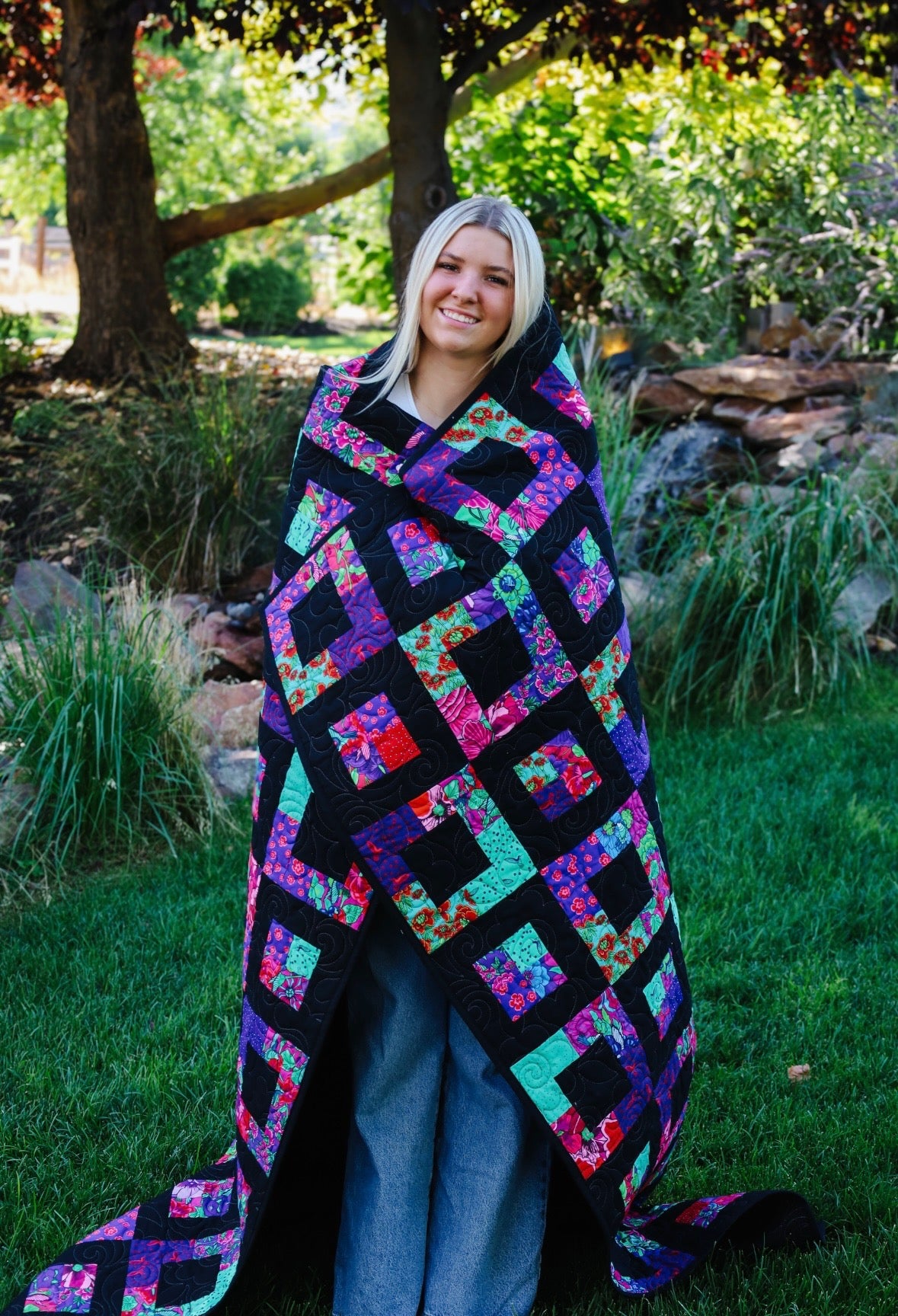 Four Patch Escape Precut Quilt Kit Featuring Botanic Blast Fabric