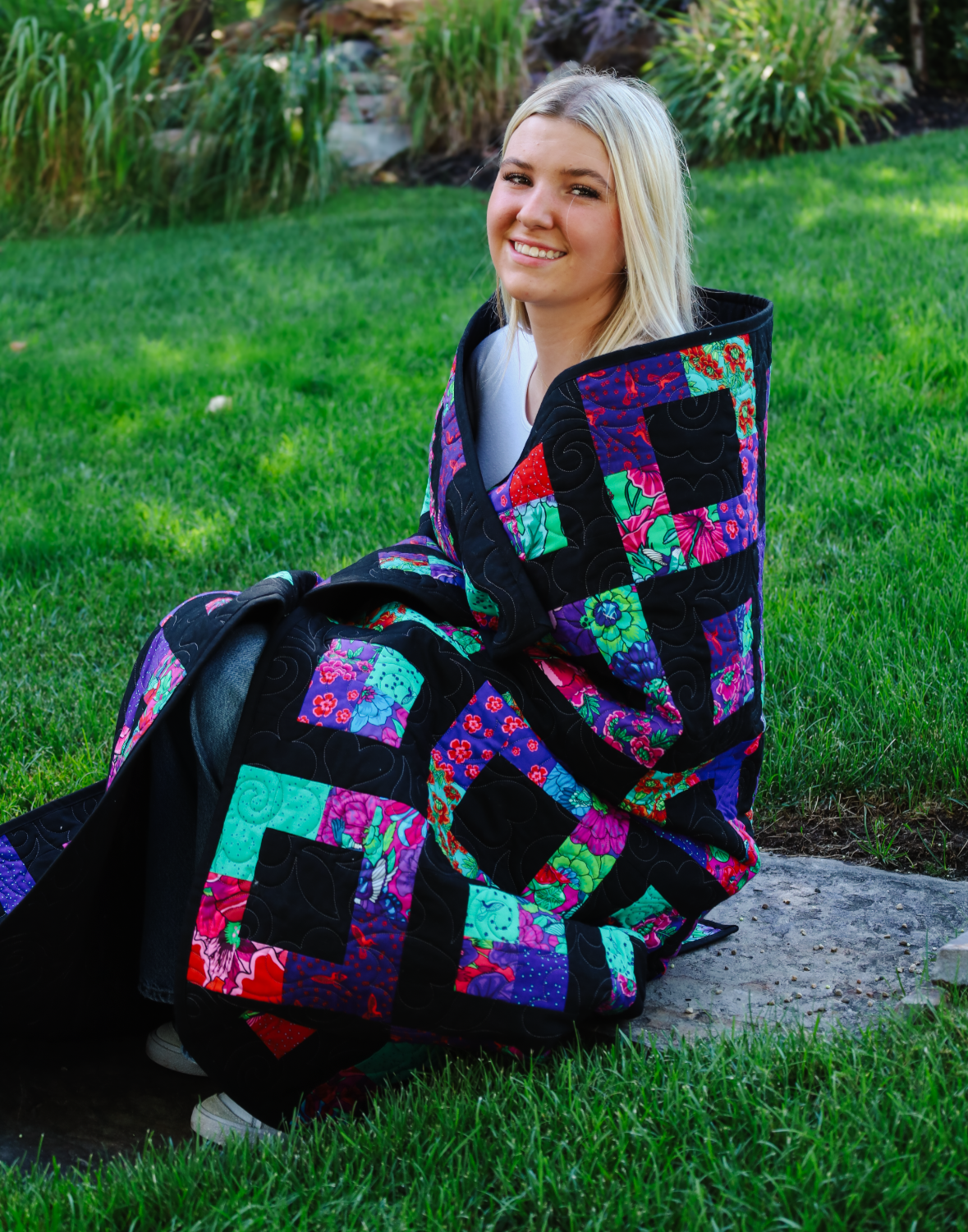 Four Patch Escape Precut Quilt Kit Featuring Botanic Blast Fabric