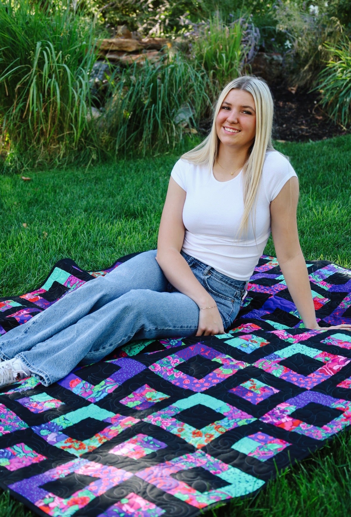 Four Patch Escape Precut Quilt Kit Featuring Botanic Blast Fabric