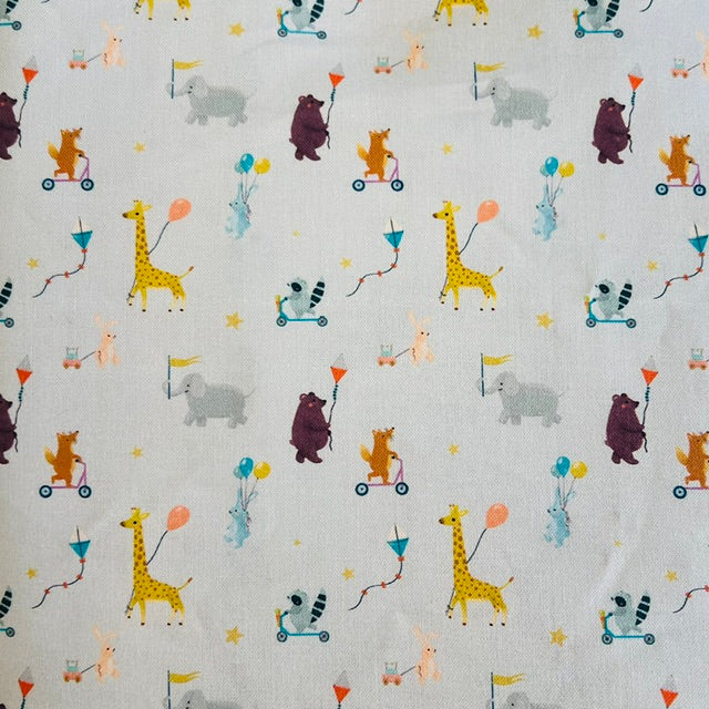END OF BOLT 977 My Fabric Addiction Animals with Balloons on Gray Background 100% cotton quilting fabric