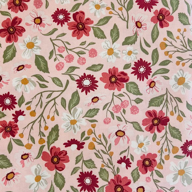 END OF BOLT 1005 My Fabric Addiction Pink and White Flowers on Pink Background 100% cotton quilting fabric