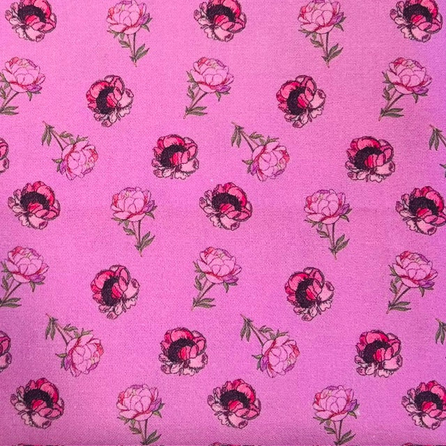 END OF BOLT 1060 My Fabric Addiction Pink Flowers on Pink/Purple background 100% cotton quilting fabric