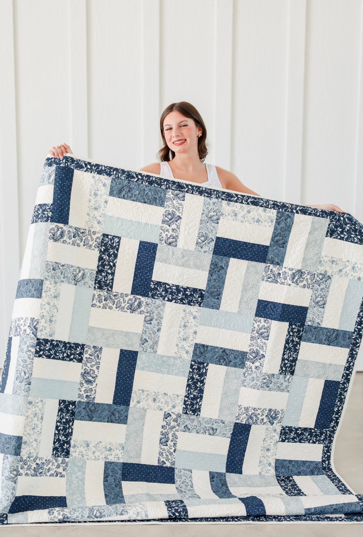 Picket Fences Blue Cascade Pre-Cut Ready-To-Sew Quilt Kit (Includes Backing!)