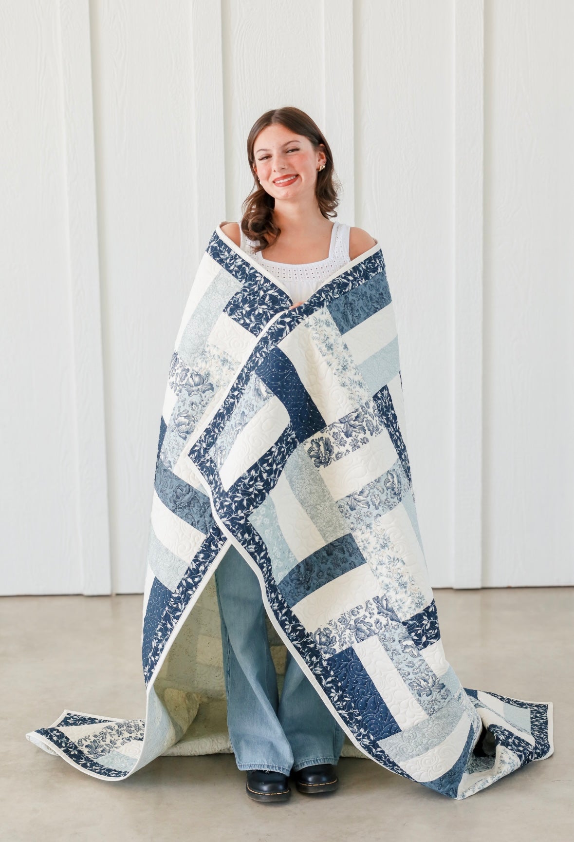 Picket Fences Blue Cascade Pre-Cut Ready-To-Sew Quilt Kit (Includes Backing!)