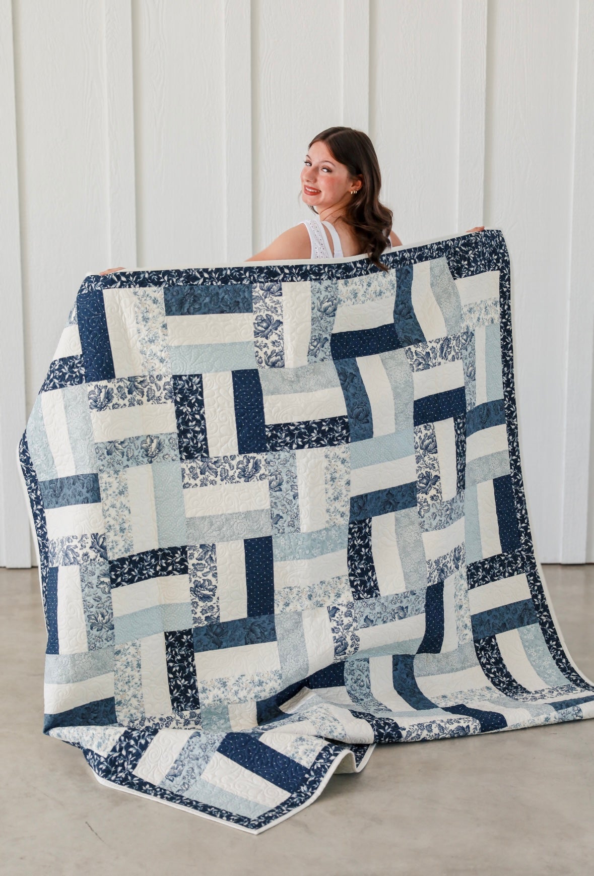 Picket Fences Blue Cascade Pre-Cut Ready-To-Sew Quilt Kit (Includes Backing!)