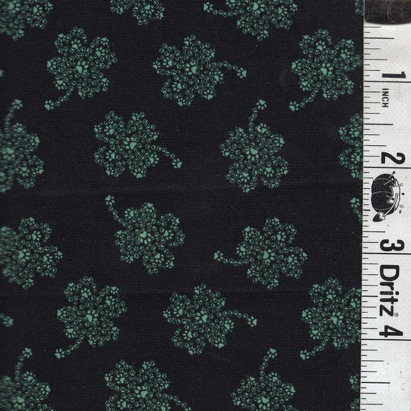 END OF BOLT 680 My Fabric Addiction Four Leaf Clover on Black with Paw Prints Fabric background 100% cotton quilting fabric