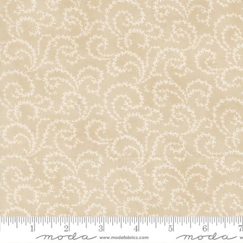 5-Yard Continuous Fabric Cuts Moda Porcelain Swirls on Tan– Endless Possibilities!