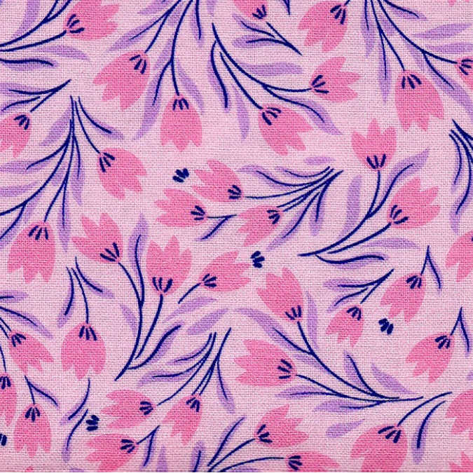END OF BOLT 927 Pink Purple Flowers on Pink Background 100% cotton quilting fabric