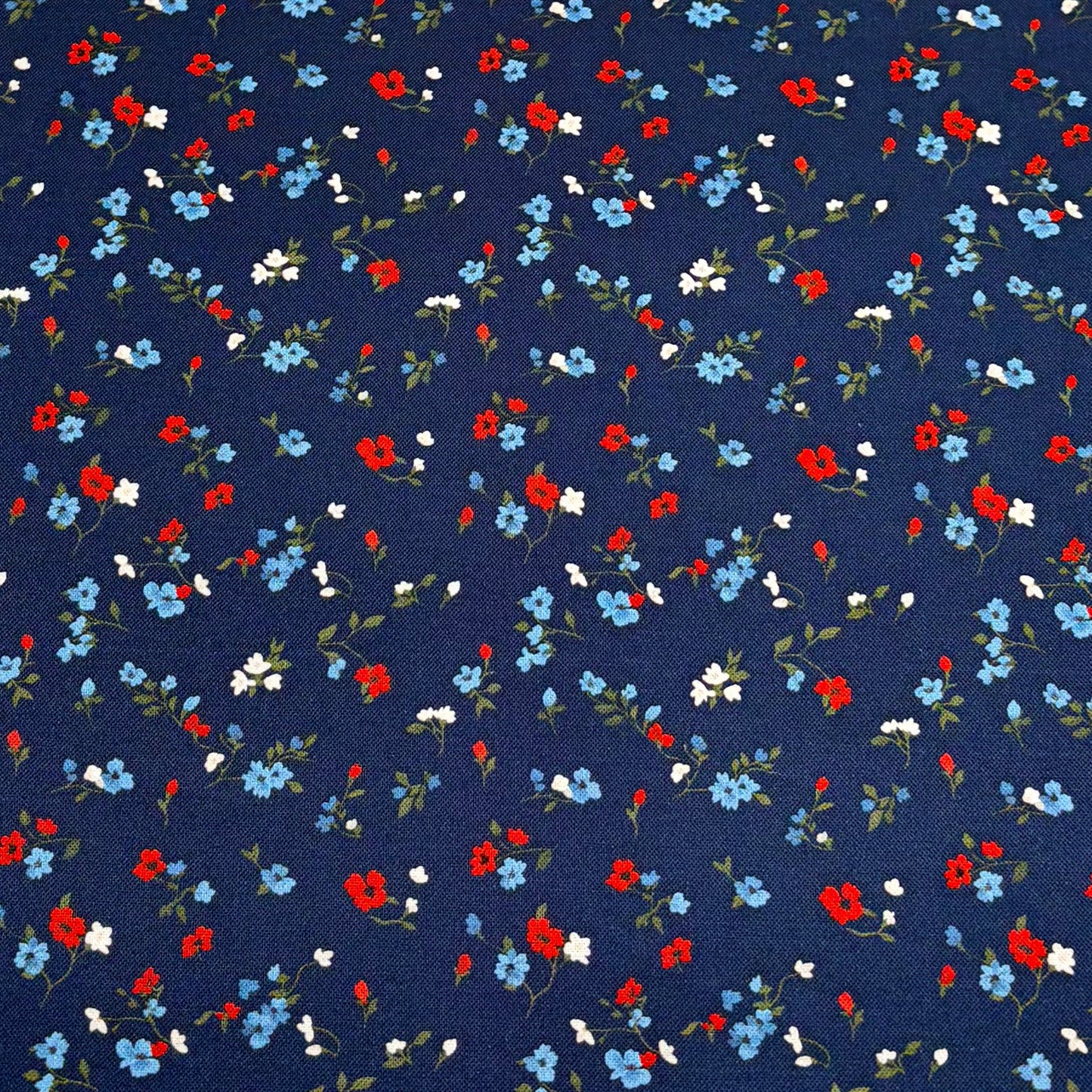 Navy Red Blue Floral Backing for Freedom Song Quilt, 3 7/8 yards