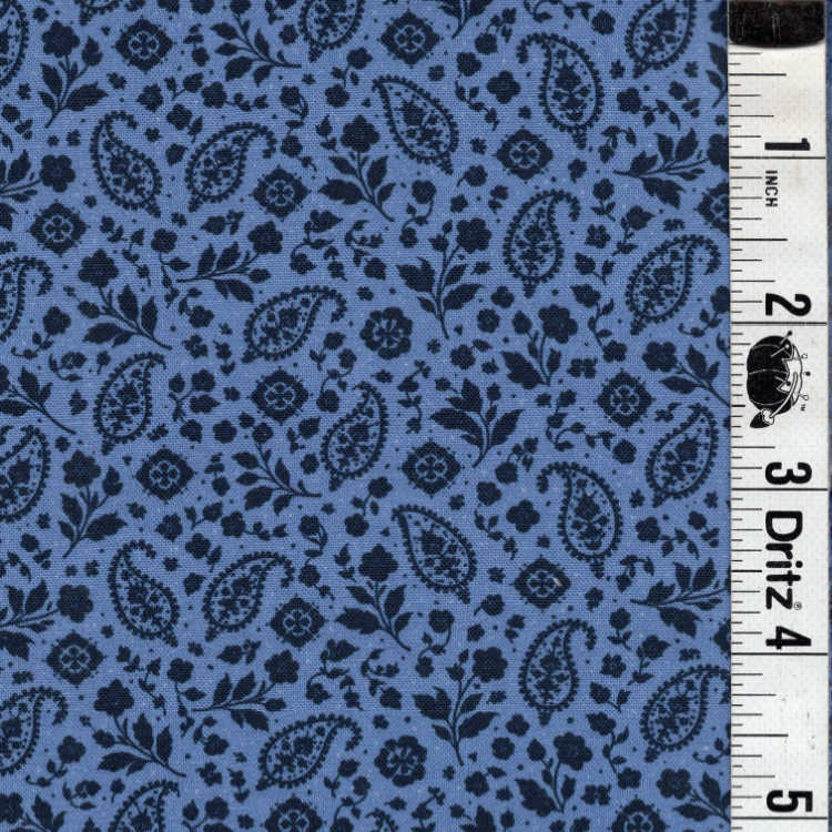 5-Yard Continuous Fabric Cuts Black Floral Paisley Print on Medium Blue– Endless Possibilities!