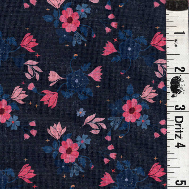 Navy floral backing for Mystic Scrappy Stars quilt, 4 1/8 yards