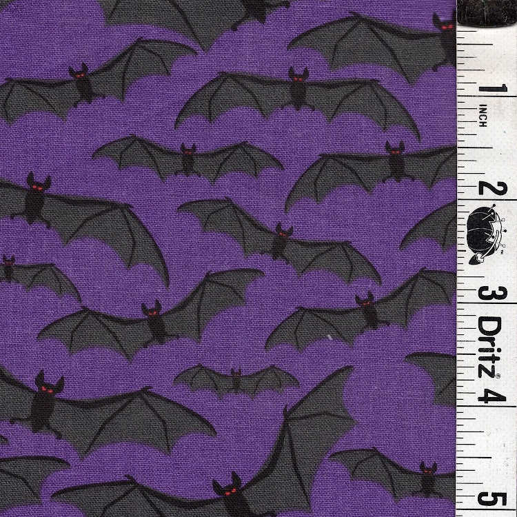 END OF BOLT 691 My Fabric Addiction Black Bats on Purple Fabric background 100% cotton quilting fabric