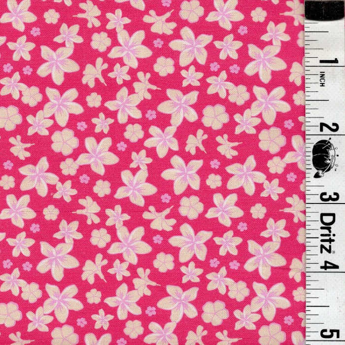END OF BOLT 694 White Hibiscus Flowers on Pink Fabric background 100% cotton quilting fabric